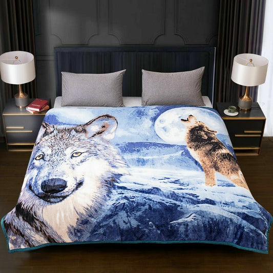 Large Faux Fleece Fur Blanket Throw Sofa Bed Printed Picture (Wolves).