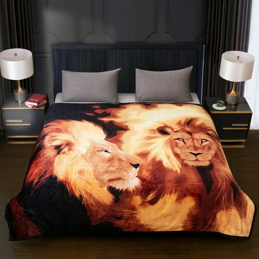 Large Faux Fleece Fur Blanket Throw Sofa Bed Printed Picture (lions)