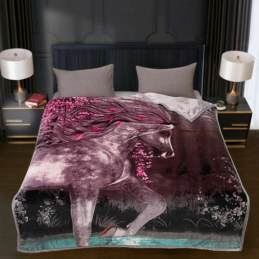 Large Faux Fleece Fur Blanket Throw Sofa Bed Printed Picture (Unicorns).